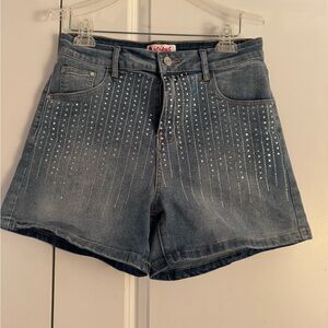 Vicious Boutique Blue Denim Jean Shorts with Rhinestone Details size 10